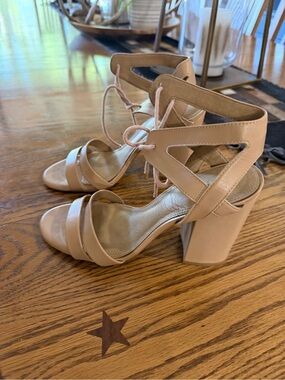 Gianni Bini Nude Lace-Up Block Heel Sandals